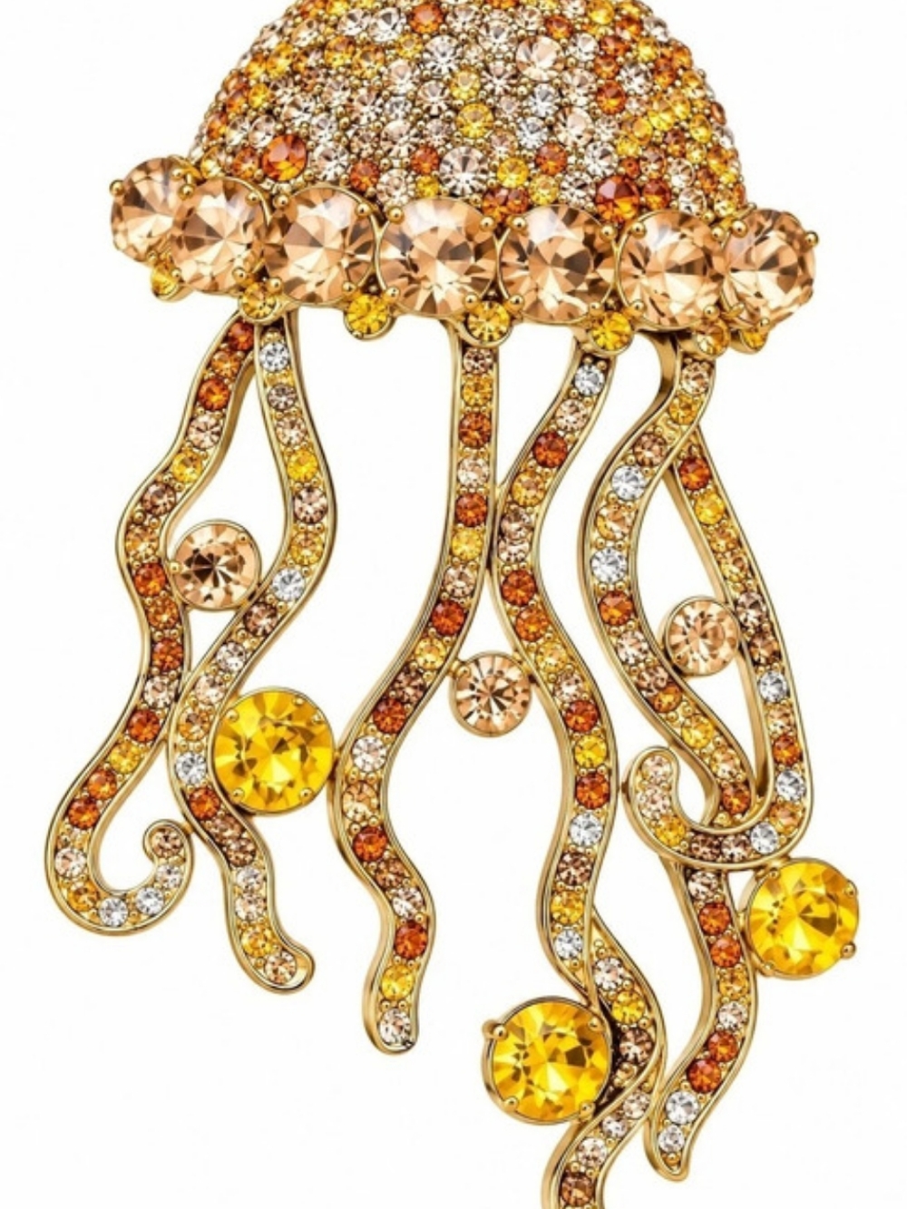 Gold-Tone Mixed Stone Jellyfish Brooch Gold & Yellow